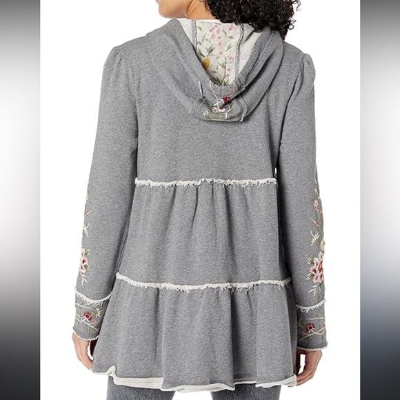 Johnny Was Acacia Tiered Embroidered Floral Gray Hooded Zip Front Jacket Small - Picture 3 of 10